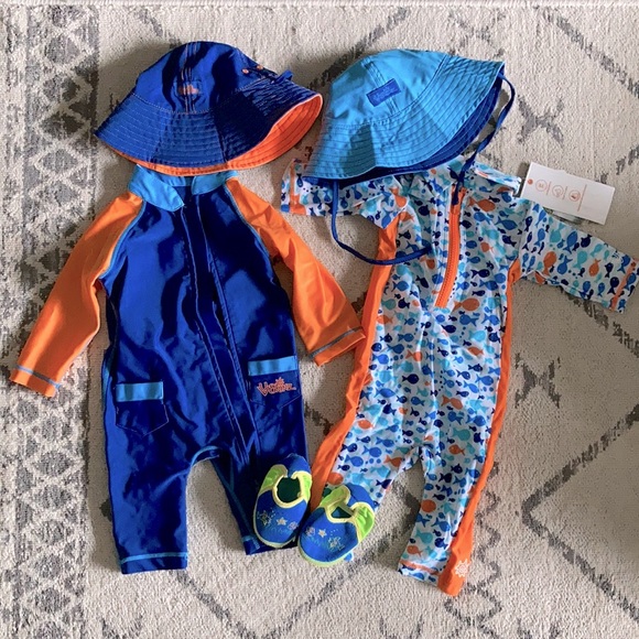 UV Skinz Other - NWT UV Skinz UPF 50+ Sunwear Suits Size 3-6 Months with Reversible Hats